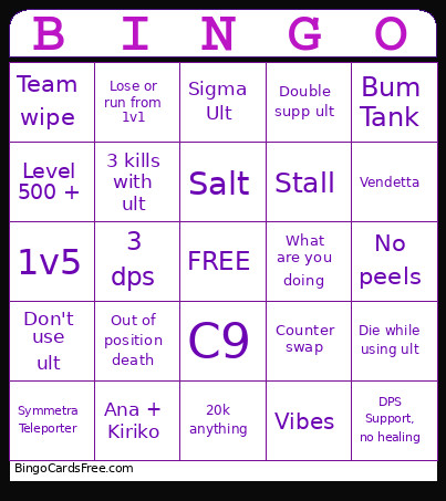 Overwatch Bingo Card