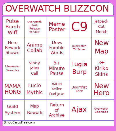 Overwatch Blizzcon Bingo Card