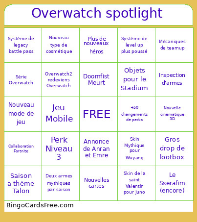 Overwatch Spotlight 2026 Bingo Card