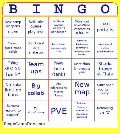 Overwatch Spotlight Bingo Card