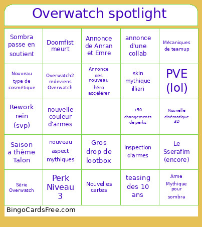 Overwatch Spotlight Bingo Card 2
