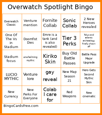 Overwatch Spotlight Bingo Card