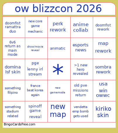 Ow Blizzcon 2026 Bingo Card