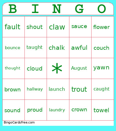 OW/OU And AU/AL/AUGH/OUGH/AW Bingo Card
