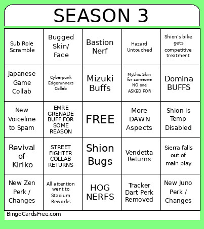 OW SEASON3 Bingo Card