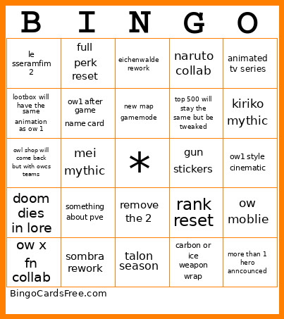 Ow Spotlight Event Bingo Card