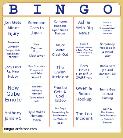 OWEE 2026 Predictions Bingo Card