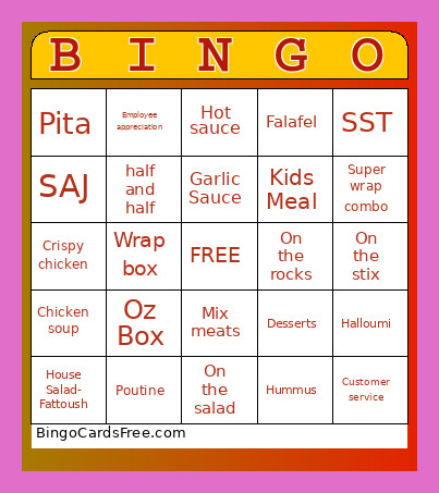 OZ Gala Bingo Card