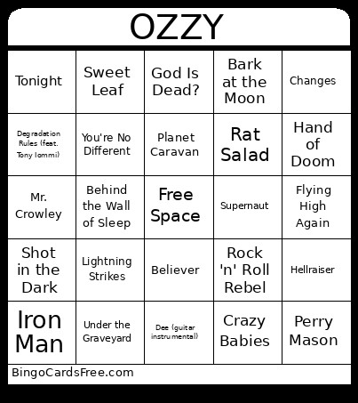 OZZY Bingo Card