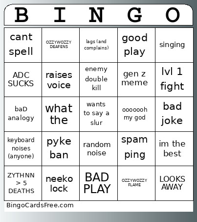 OzzyWozzy Bingo Card
