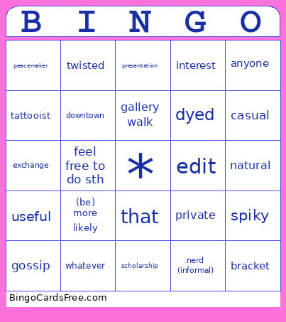P.212 Bingo Card