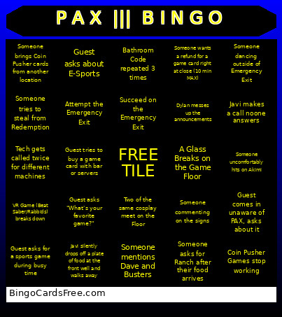 P A X ||| B I N G O Bingo Card