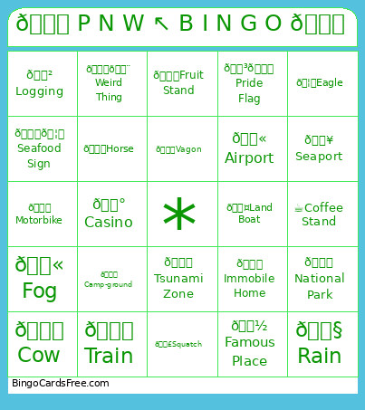 🌊 P N W ↖️ B I N G O 🏔️ Bingo Card