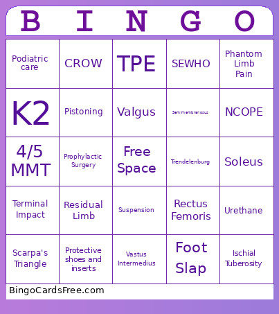 P & O Bingo Card