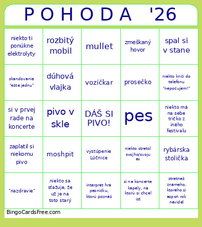 P O H O D A '26 Bingo Card