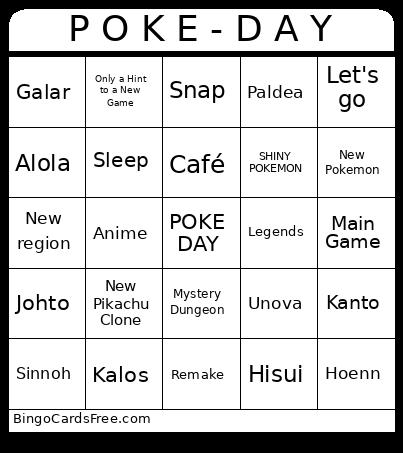 Poke-day Bingo Cards Free Pdf Printable Game, Title: P O K E - D A Y