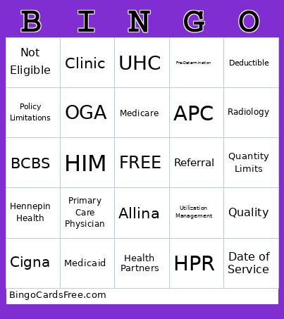 PA Bingo Card