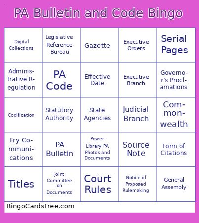 PA Bulletin and Code Bingo Title