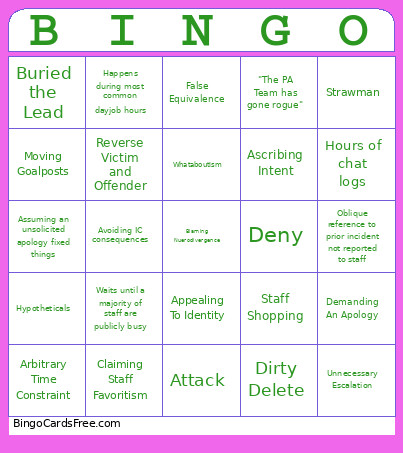 PA Incident Bingo Card