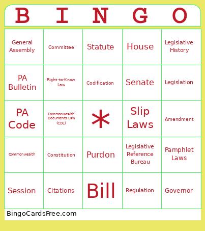 PA Laws Bingo Card