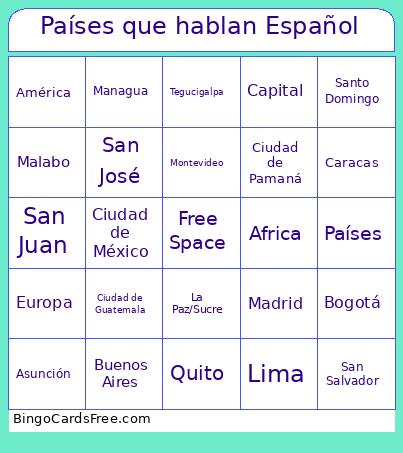 Países Que Hablan Español Bingo Card
