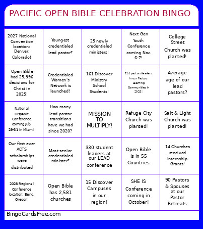 PACIFIC OPEN BIBLE CELEBRATION Bingo Card