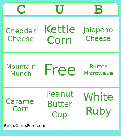Pack 214 Popcorn Bingo Card