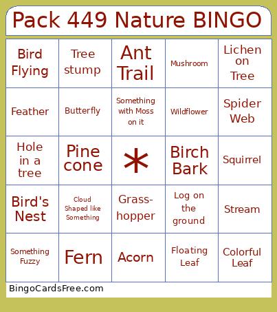 Pack 449 Nature BINGO