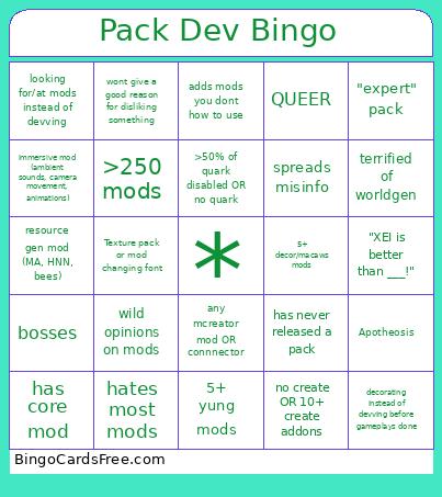 Pack Dev Bingo Card