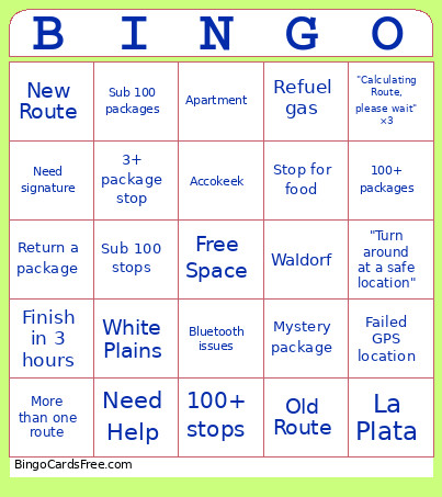 Package Sunday Bingo Card