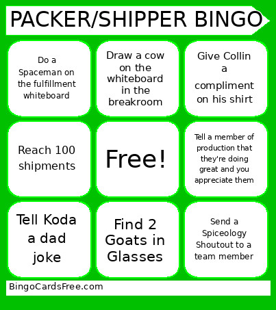 PACKER/SHIPPER Bingo Card