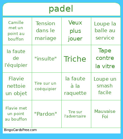 Padel Bingo Card