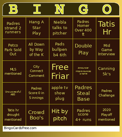 Padres Bingo Card