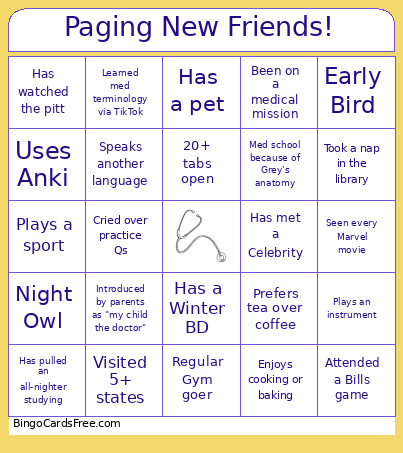 Paging New Friends! Bingo Card