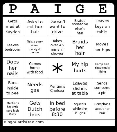 Paige Bingo Card