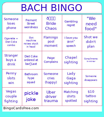 Paige's Bach Bingo Card