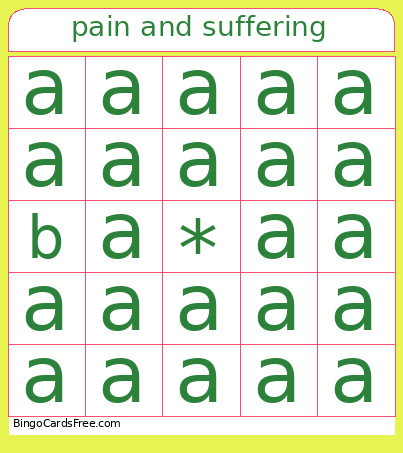 Pain And Suffering Bingo Card