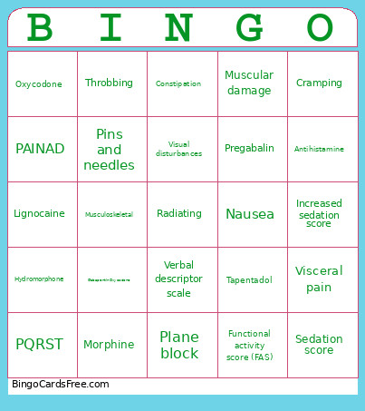 Pain Bingo Card