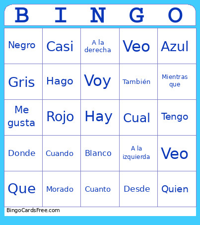 Palabras Bingo Card
