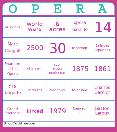 Palais Garnier Bingo Card