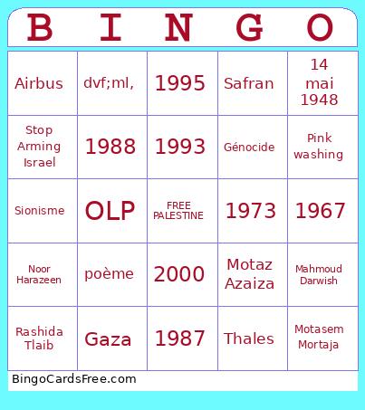 Palestine Bingo Cards Free Pdf Printable Game, Title: BINGO
