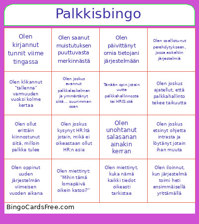 Palkkis Bingo Card