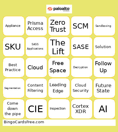 Palo Alto Buzzword Bingo Card