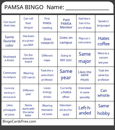 PAMSA BINGO  Name: ___________________