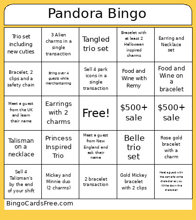 Pandora Bingo Card