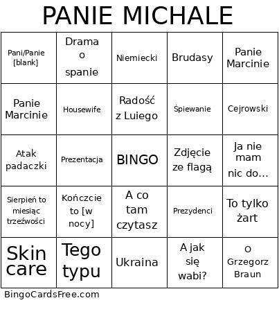 PANIE MICHALE Bingo Card