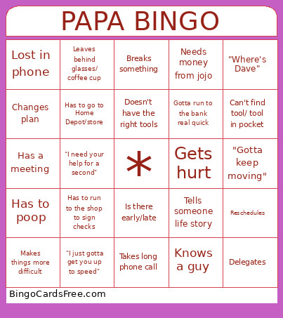 Papa Bingo Card
