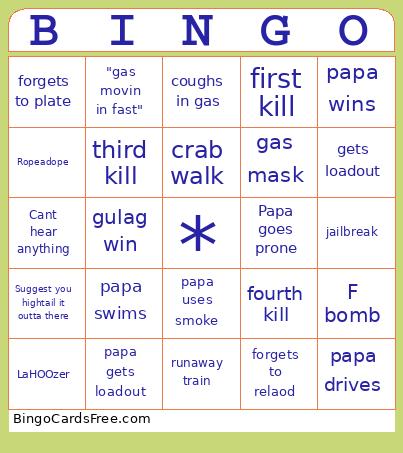 Papa Solos Bingo Card