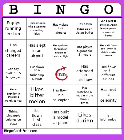 PAPA Bingo Card
