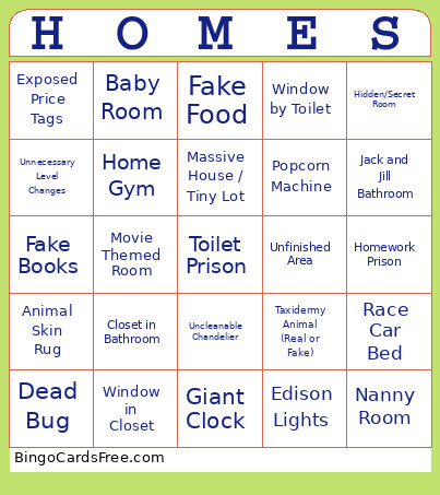 Parade Of Homes Bingo Card